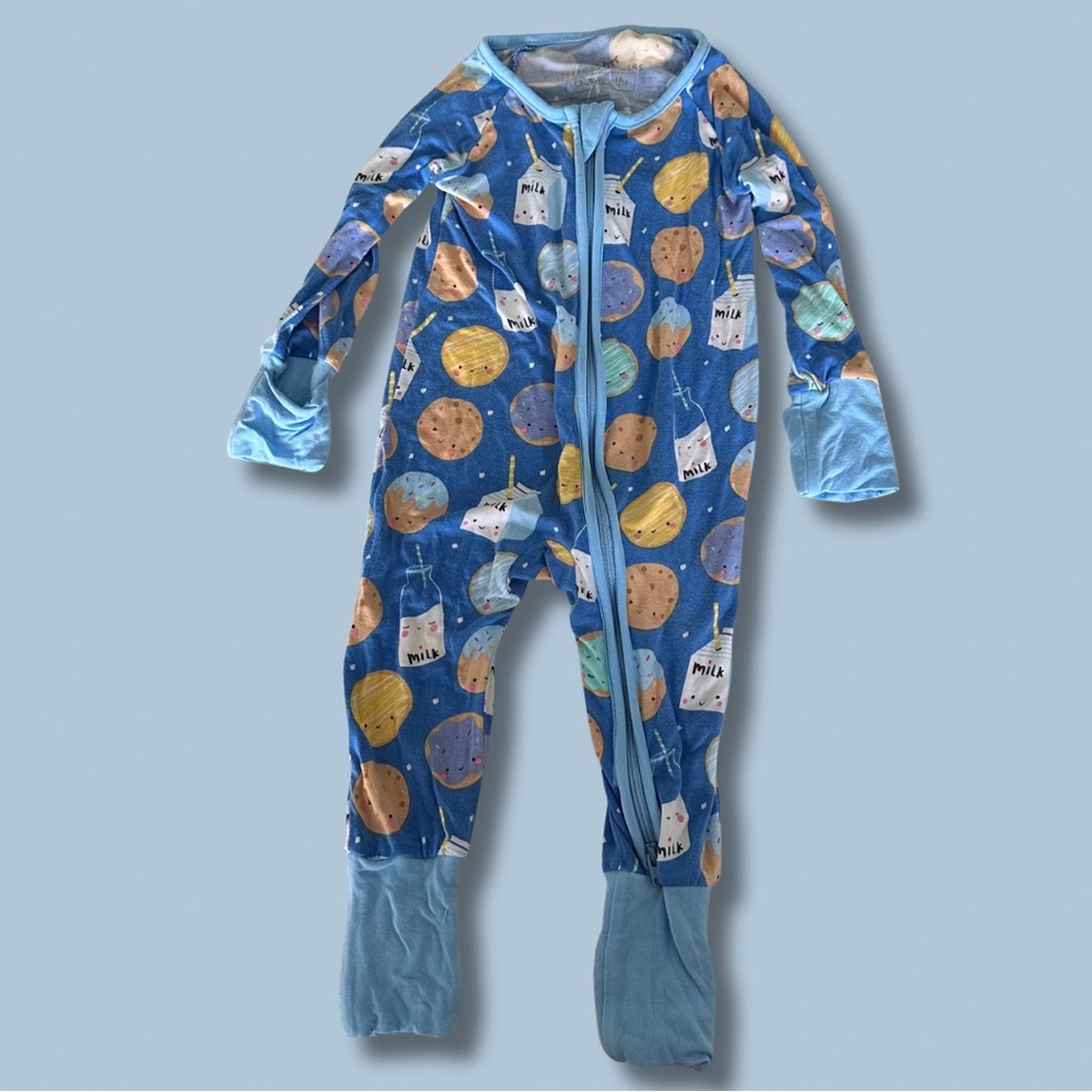 Little Sleepies (0-3 Months) Blue Milk & Cookied Sleeper Onesie- Zip Up Baby Boy